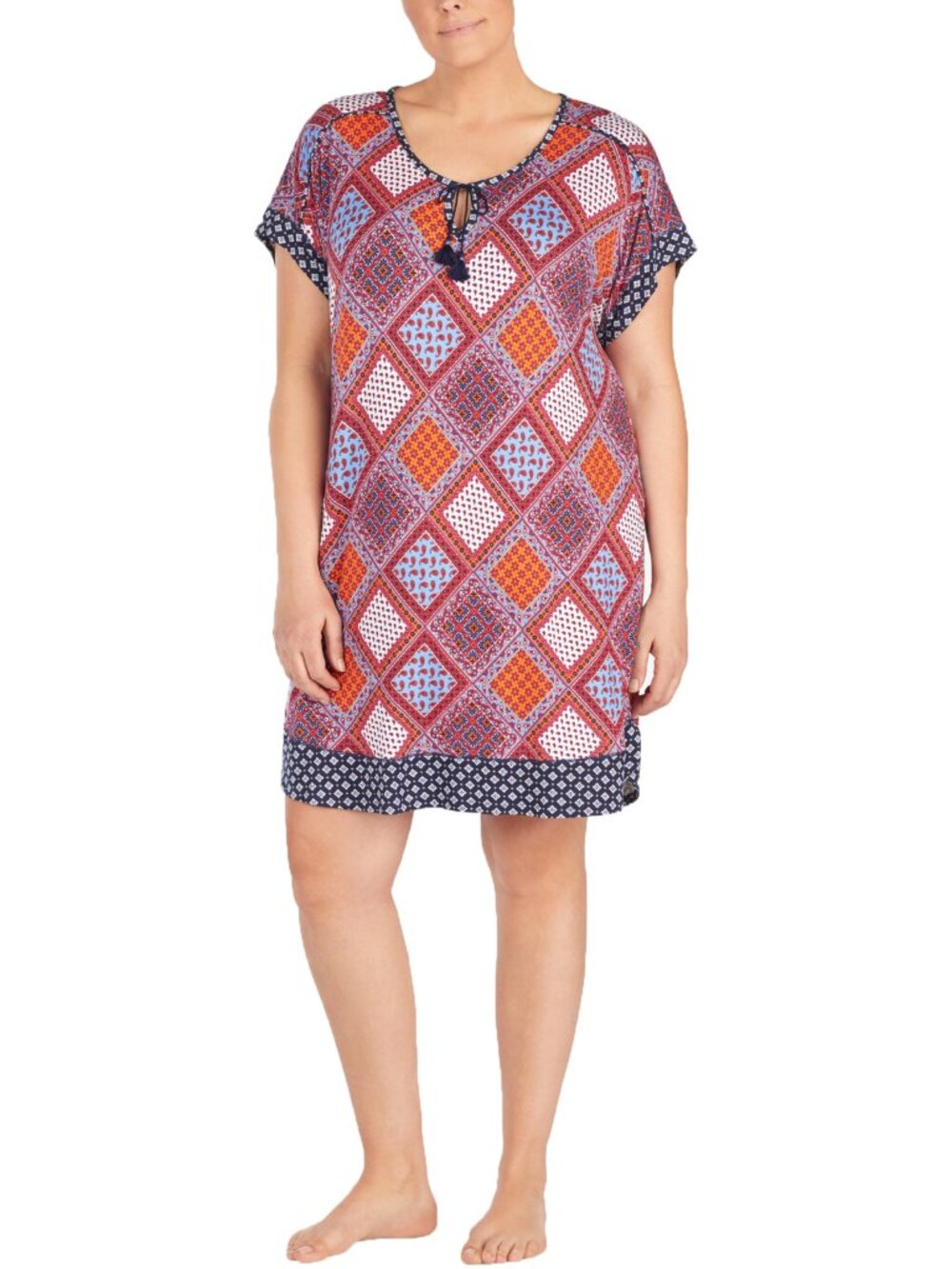 Layla Womens Sleepwear Plus Size Contrast Print Keyhole Sleepshirt